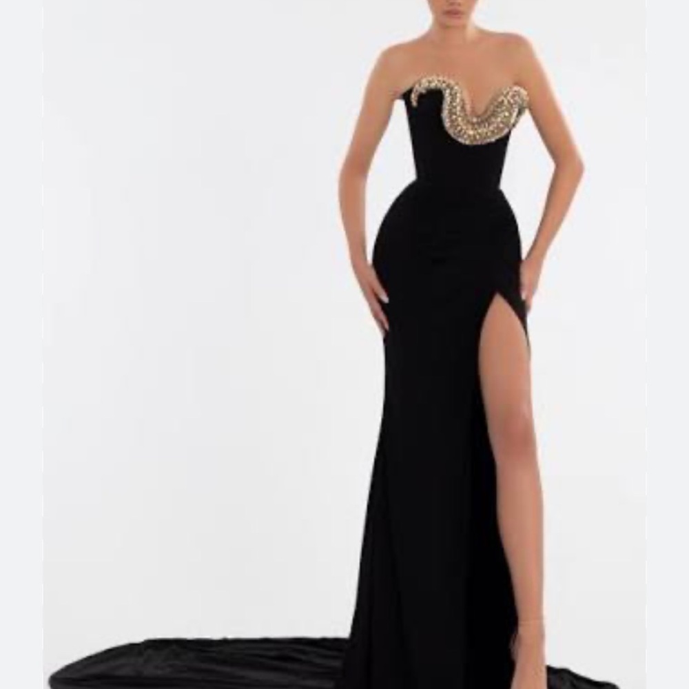 Albina Dyla Strapless Dress with Gold Embellishment - Picture 2 of 3